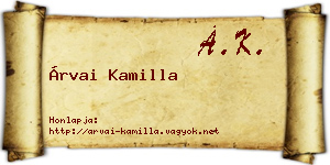 Árvai Kamilla névjegykártya